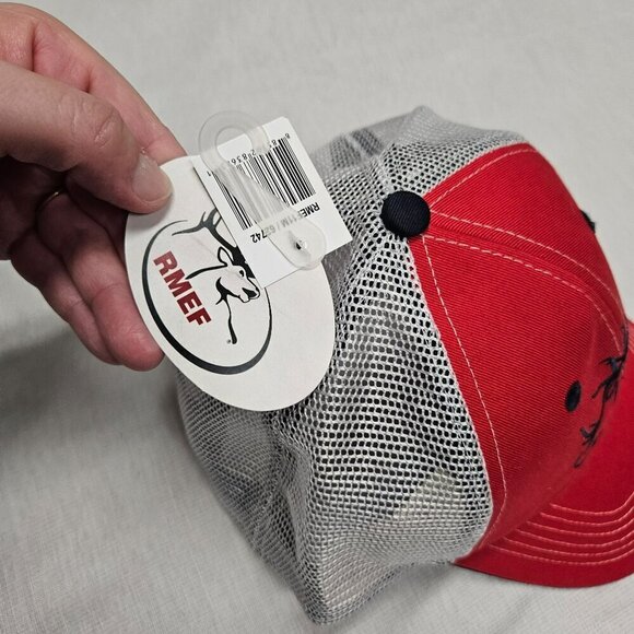 RMEF Rocky Mountain Elk Foundation NWT Red White Mesh Trucker Hat Snapback‎ Cap - Picture 5 of 8